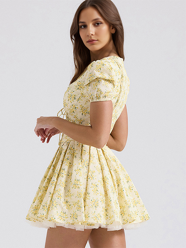 Floral Dress Mini Dresses In Butter Yellow With Short Sleeves And V-Neck For Summer 2026