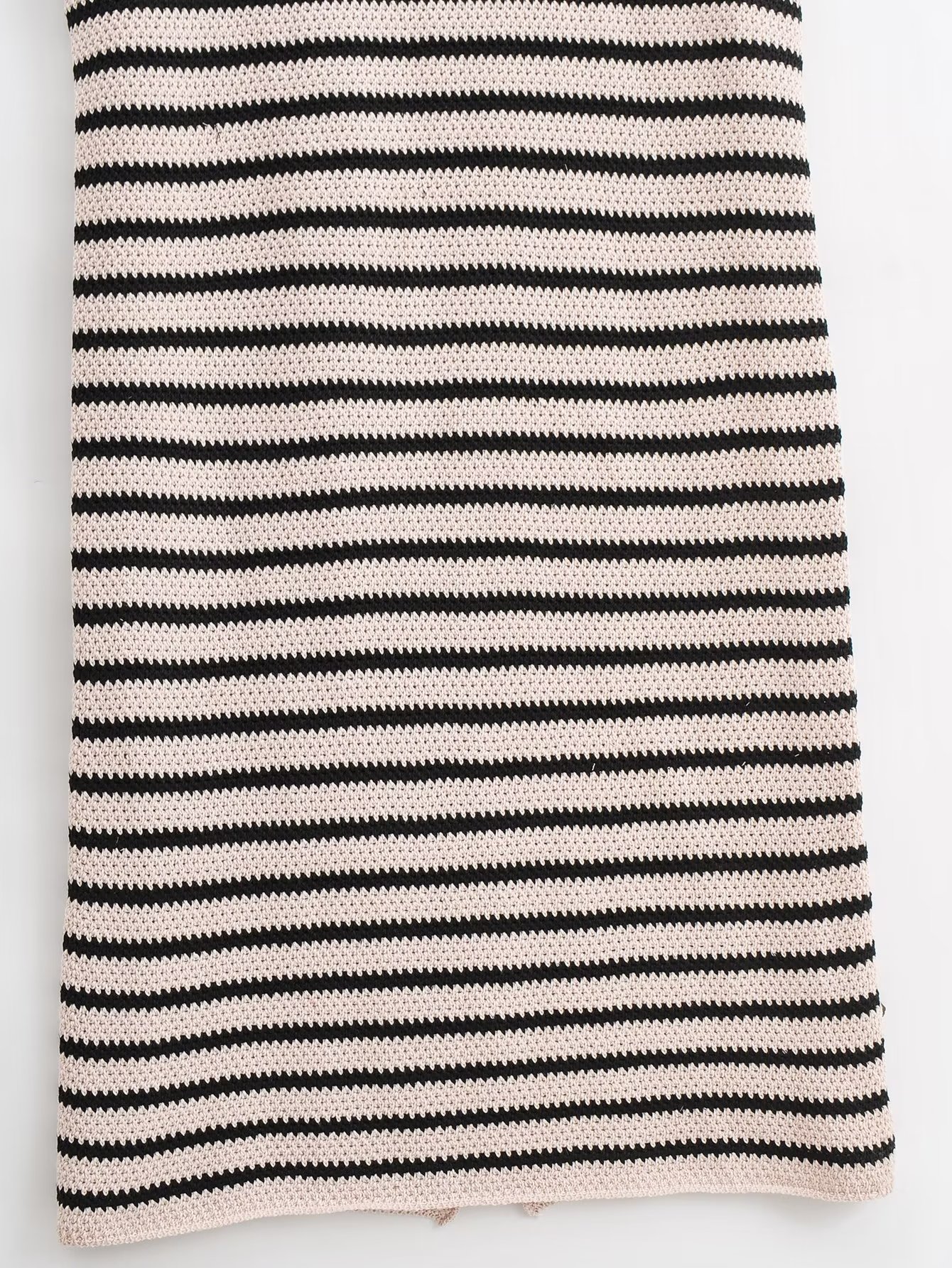 Fall Women Clothing Crew Neck Raw Edges Design Striped Vest Knitted Dress