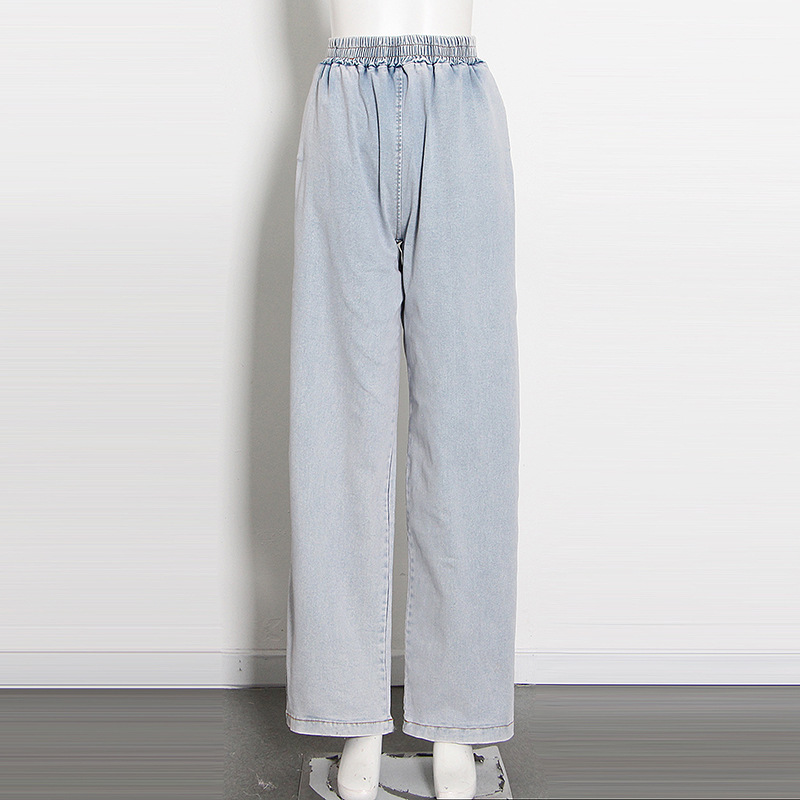 Sexy Pants Set Summer Tube Top Washed Blue Vest High Waist Long Wide Leg Jeans Women