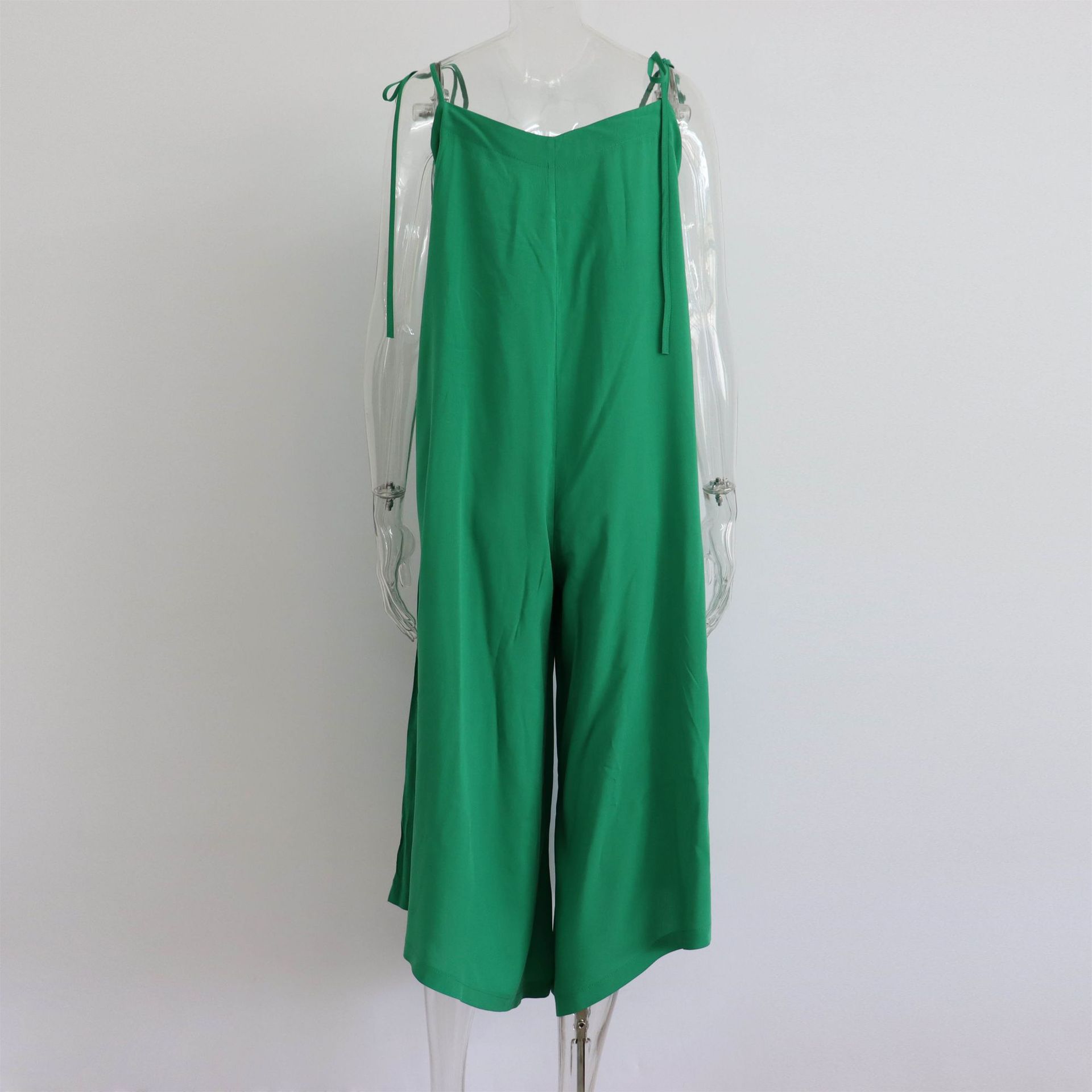Summer Solid Color Overalls Casual Loose Fitting Wide Leg Trousers Sexy Sling Backless Sleeveless Jumpsuit