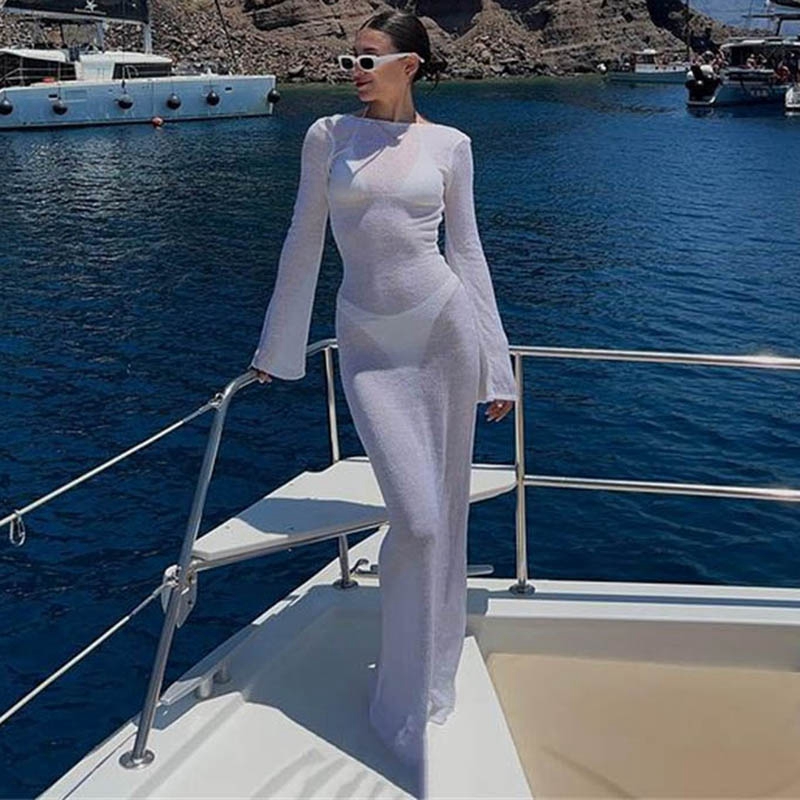 Bohemian Beach Holiday Bikini Cover-Ups Dress Sun Protection Bodycon Chic Women Sexy Backless Long Dress Club Party Night