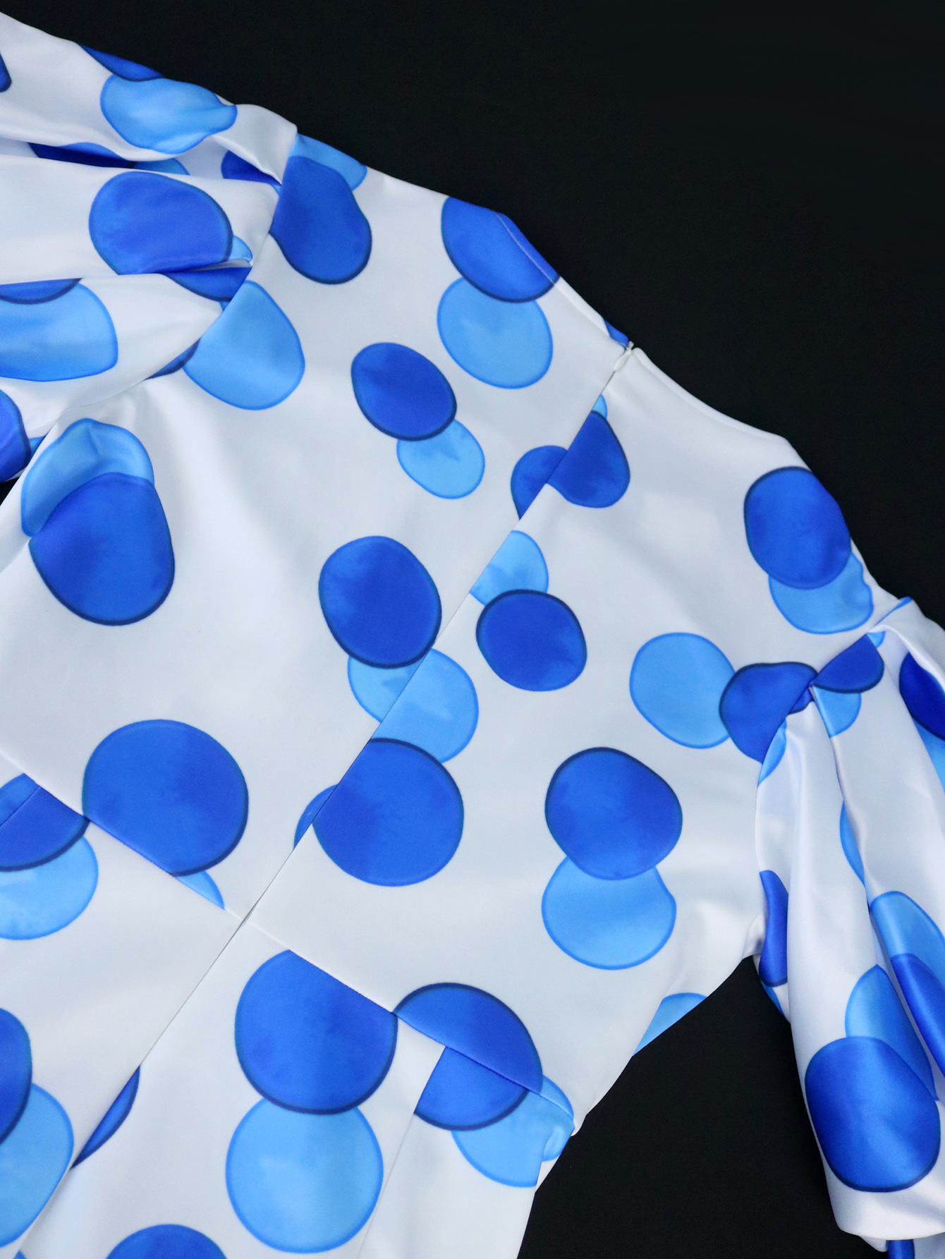 Casual Round Neck Flared Sleeves Dress Polka Dot Ribbon Pleated Hip Dresses