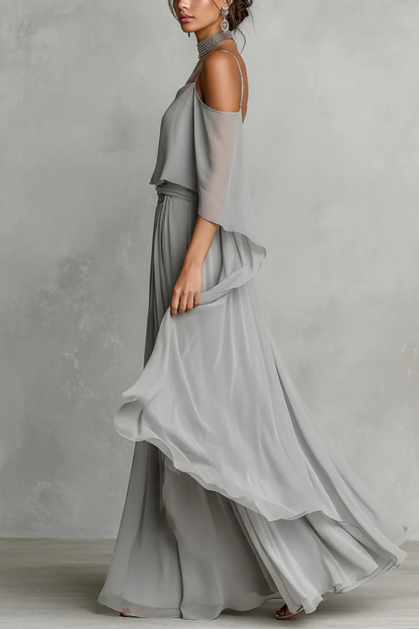 Solid Color Chiffon Off-shoulder Camisole Top and Casual Wide-leg Pants Set