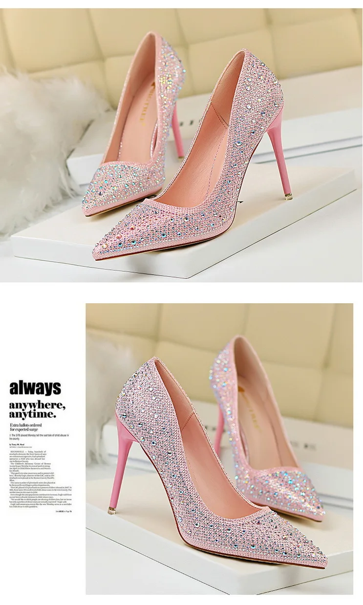 Shoes Rhinestone Woman Pumps Fashion Wedding Shoes Women Basic Pump Stiletto Heels 10cm 7cm Heeled Shoes High Heels
