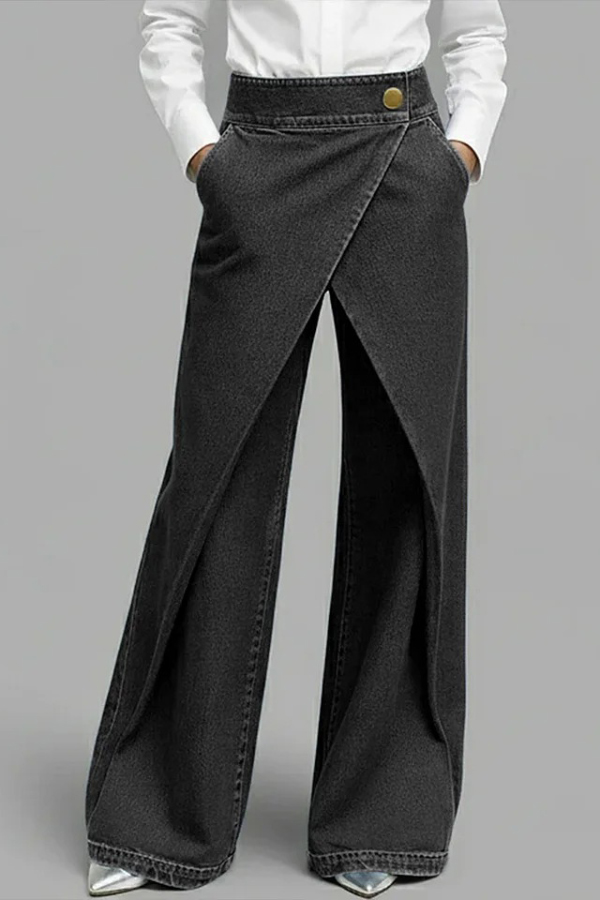 Stylish High-waisted Crossover Placket Pocket Casual Jeans