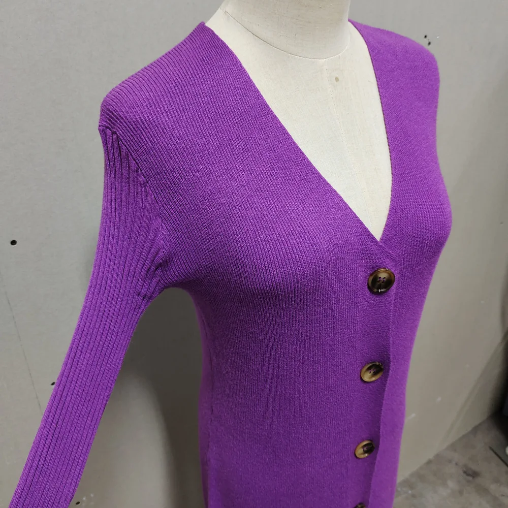 Spring New Knitted Sweater Dress V Neck Long Sleeve Bodycon Midi Dress Cardigan Knitwear Ladies Casual White Dresses 2025