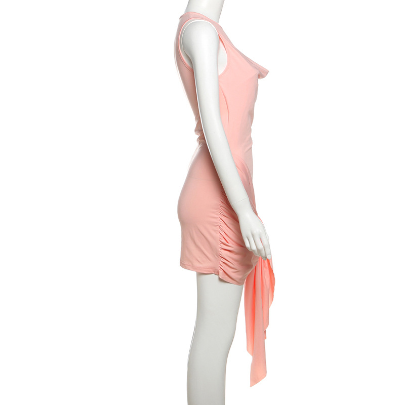 Spring Women Sexy Personalized round Neck Sleeveless Elegant Slim Hip Bag Dress