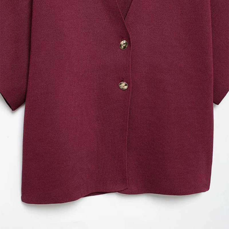 Fashion Knitted Vest Top for Women Short Sleeve V-neck Buttons Loose White Waistcoat Cardigan Female Autumn New in Outwears