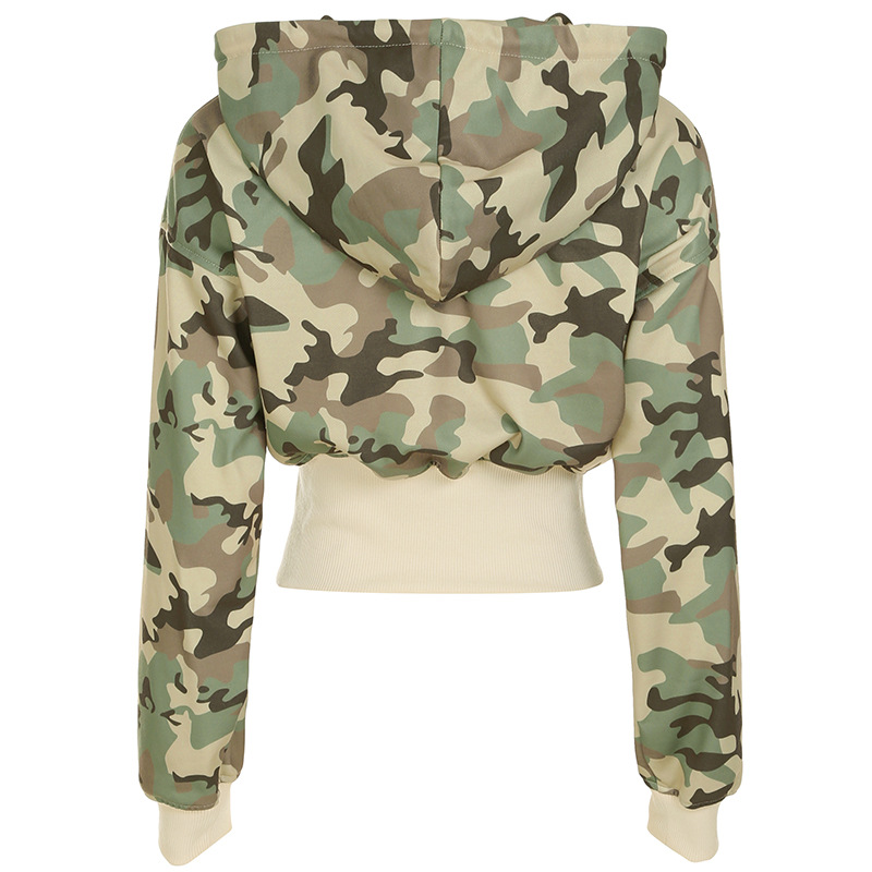 Casual Contrast Color Cinched Hoodie Long Sleeve Sweatshirt Sweatpants Two Piece Camouflage Cardigan Coat Trousers Sets
