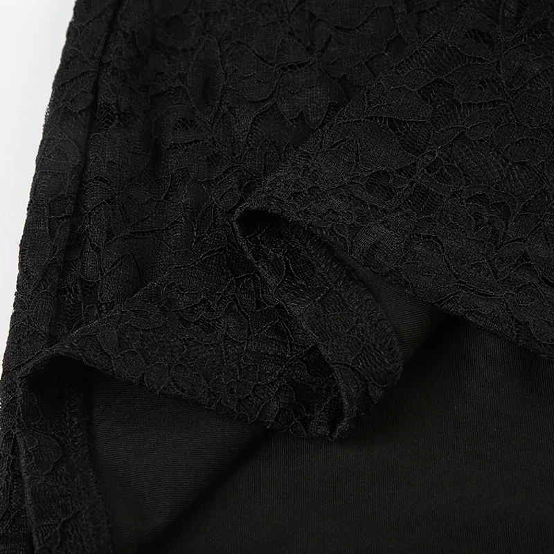 Lace Sheer Sexy Slim Fit Women��s Dress Flared Long Sleeves Slash Neck Black Mini Dress Fashion Trendy