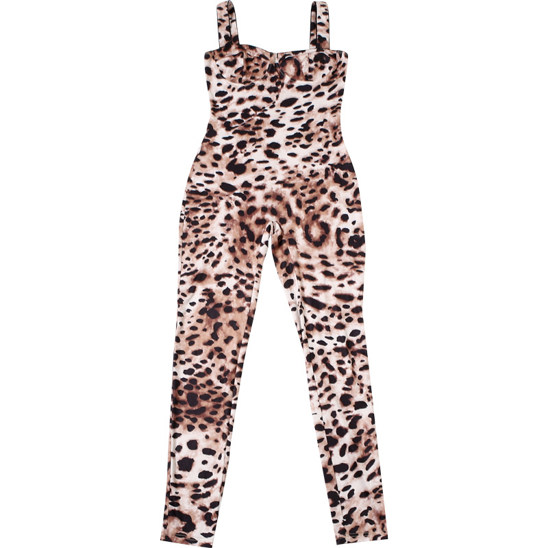 Spring Sexy Sling Backless Leopard Print High Waist Tight Hip Lifting Jumpsuit