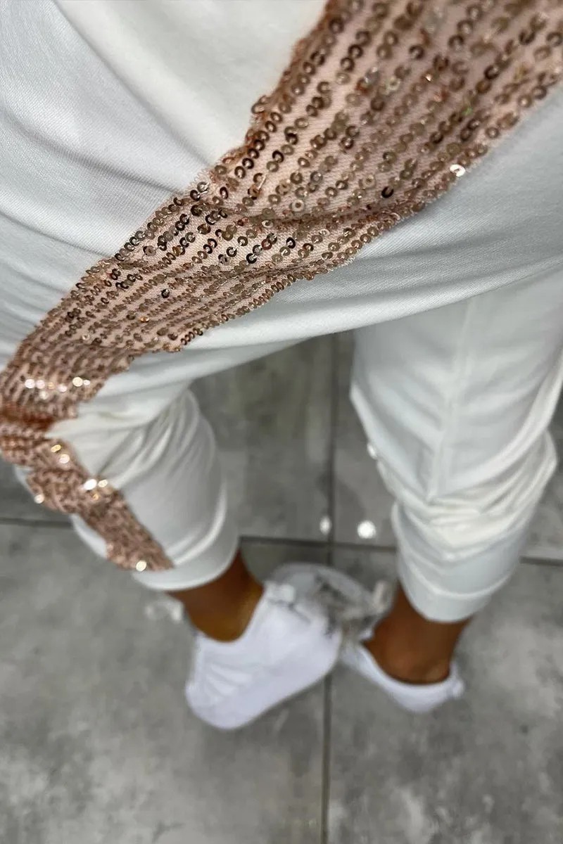 Casual Sequin Pocket Sports Hooded Sweatshirt Sweatpants Suit