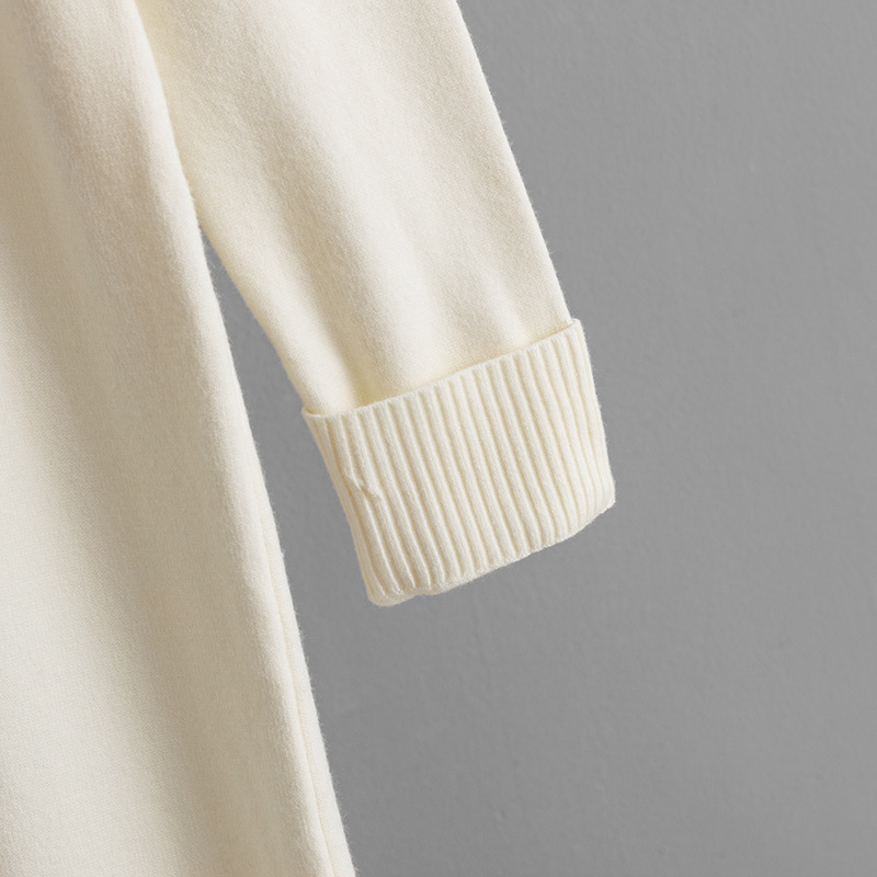 Women Clothing Autumn Winter Casual Solid Color Turtleneck Knitting Sweater Slit Bottoming Dress