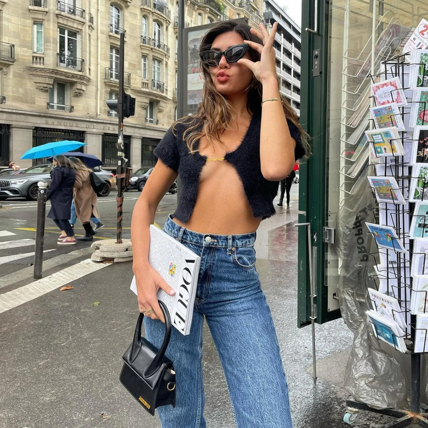 Chic Mini Cropped Cardigan Tops Sweater Short Sleeve Knit Mohair Lady Fashion Letters Chain Tank Tops For Women New 2025