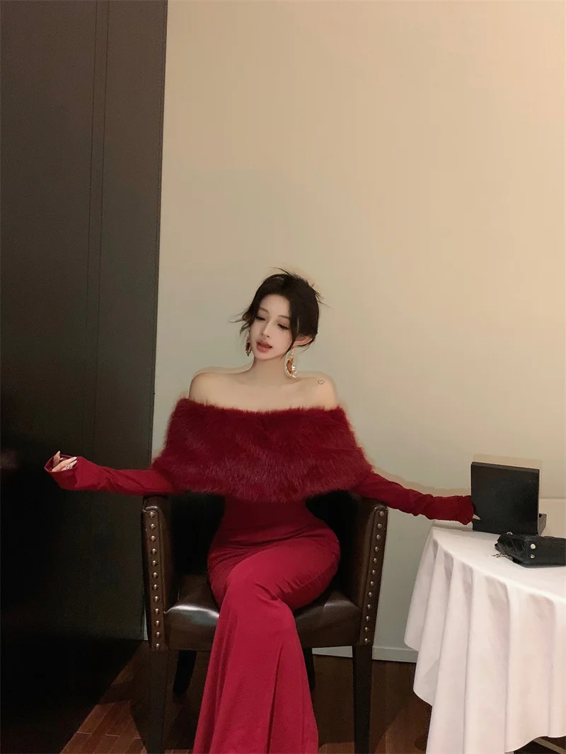 Fashion New Women Elegant Bodycon Midi Dress Long Sleeve Slim Solid Chic Vintage Christmas Party Prom Clothes Female Vestidos