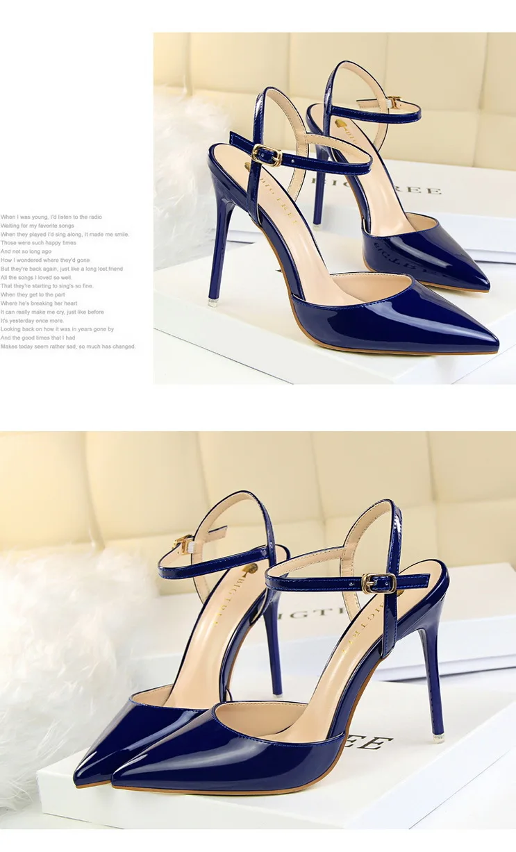 Shoes Fashion High Heels Shoes Patent Leather Woman Pumps Sexy Women Heels Blue Sliver Stiletto Heels Women Sandals