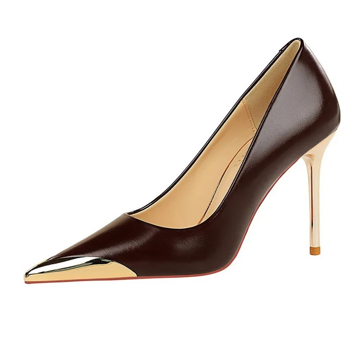 Shoes Retro High Heels Metal Pointed Tip Women Pumps Stiletto 9.5 Cm And 4.5cm Heels Sexy Party Shoes Office Shoes