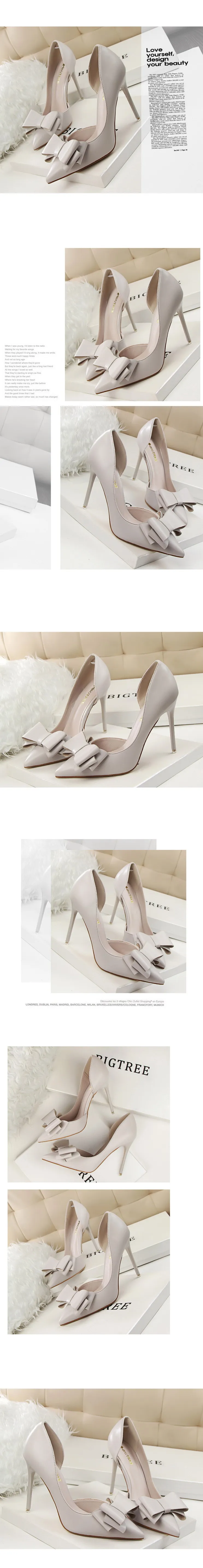 Shoes Bow-knot Woman Pumps Stiletto 10.5 Cm Women Basic Pump Pointed Toe Classic Pumps Sexy High Heels Women Shoes