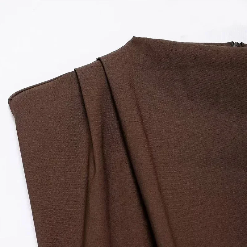 Casual Pleated Sleeveless Vest Women Irregular O-neck Split Shoulder Pad Solid Tank Top Fashion High Street Lady Slim Shirt New