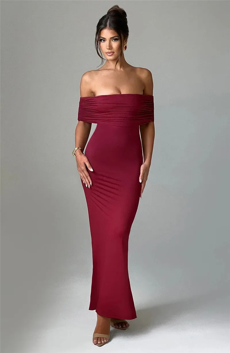 Strapless Backless Sexy Maxi Dress For Women Black Solid Off-shoulder Sleeveless Bodycon Club Party Long Dress Elegant