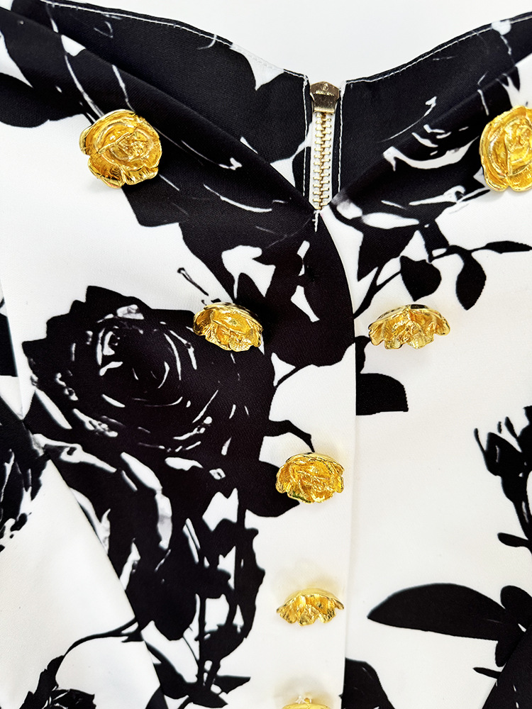 Star Tulip Waistline Rose Metal Buckle Printed Short Skirt Skirt