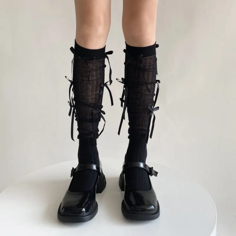 Splice Bow Loose Socks For Women Fashion Thermal Long Sock Knitting Socks Women's Y2K JK Girl Keep Warm Leg Warmers Ladie