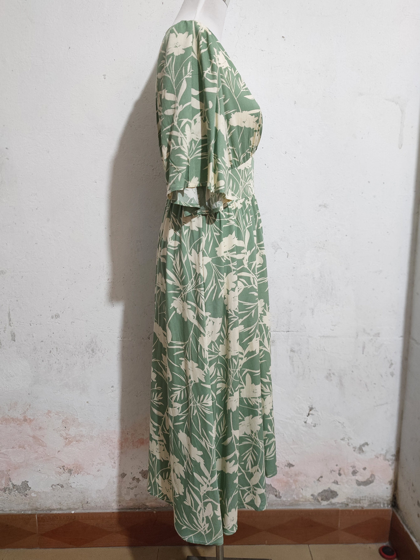 Women Summer Print V Neck Loose Short Sleeved Dress