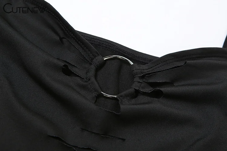 Ruched Sexy Camis Women Attractive Metal Rings Chic Cut Out Shape Low Neck Backless Skinny Solid Tanks Mujer Club Tops