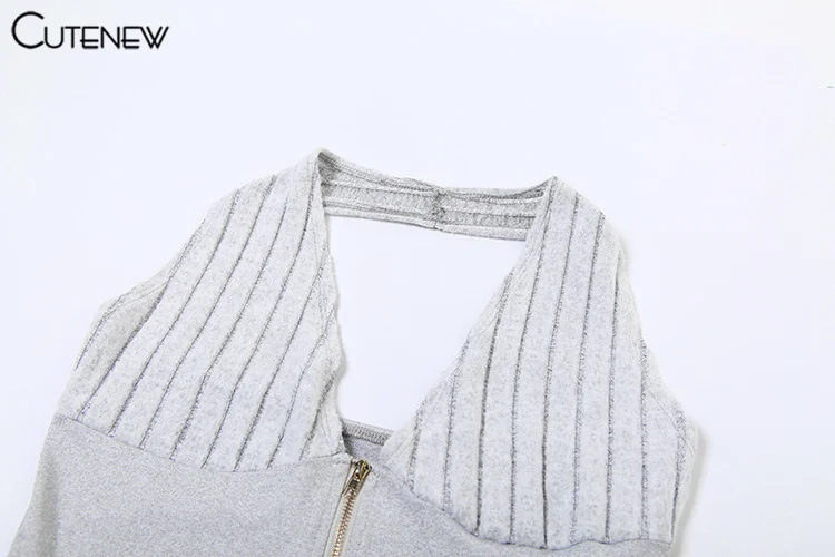 Patchwork Halter Playsuits Women Casual Striped Sleeveless V-neck Zip-up Cleavage Slim Rompers Female Concise Summer Wea