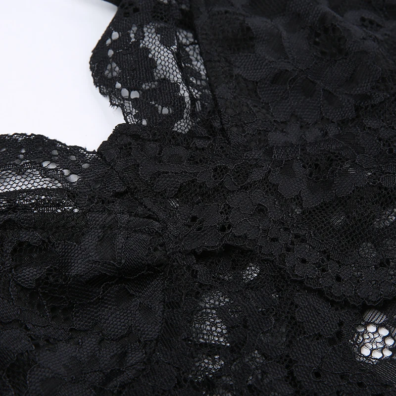 Black See Through Sexy Asymmetrical Goth Lace Camisole Women Rave Baddie Outfits Crop Top