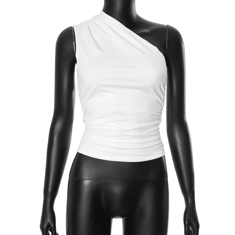 Solid Color One Shoulder Backless Tank Top T-Shirt Candy Color Sleeveless Slim Top