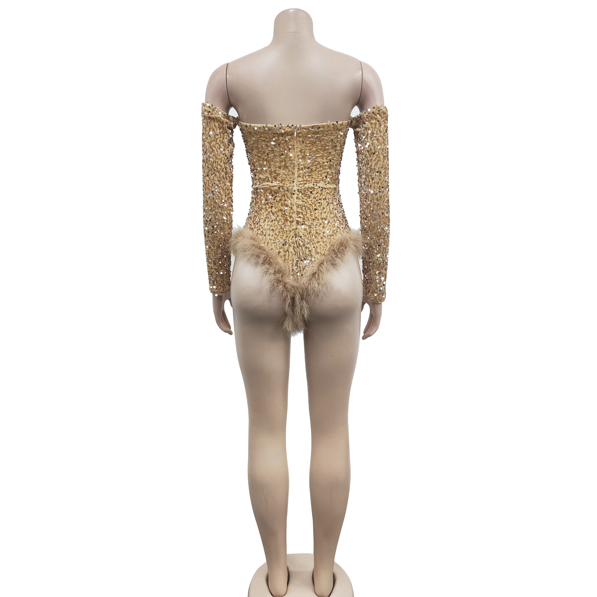 Women Wear Solid Color Sequin Long Sleeve Shorts Jumpsuit Women