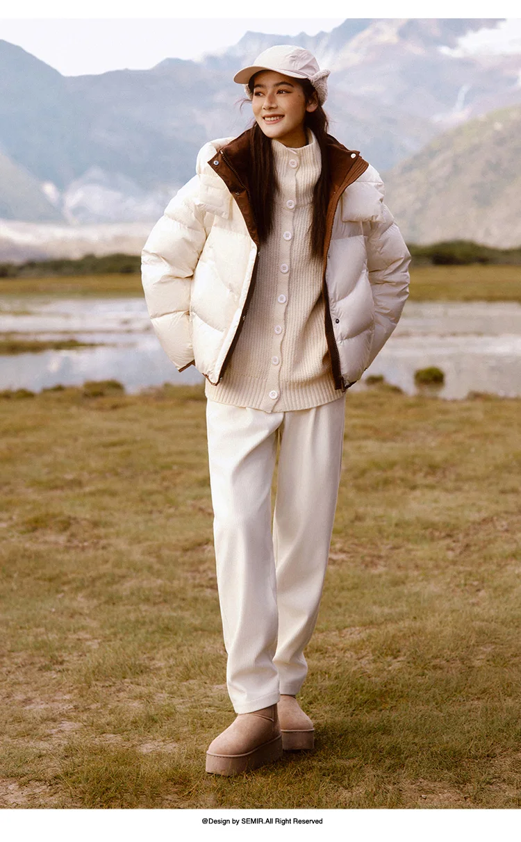 Down Jacket Women Loose Contrasting Colors New Winter Hooded Puffer Jacket Trendy Personality Fashionable