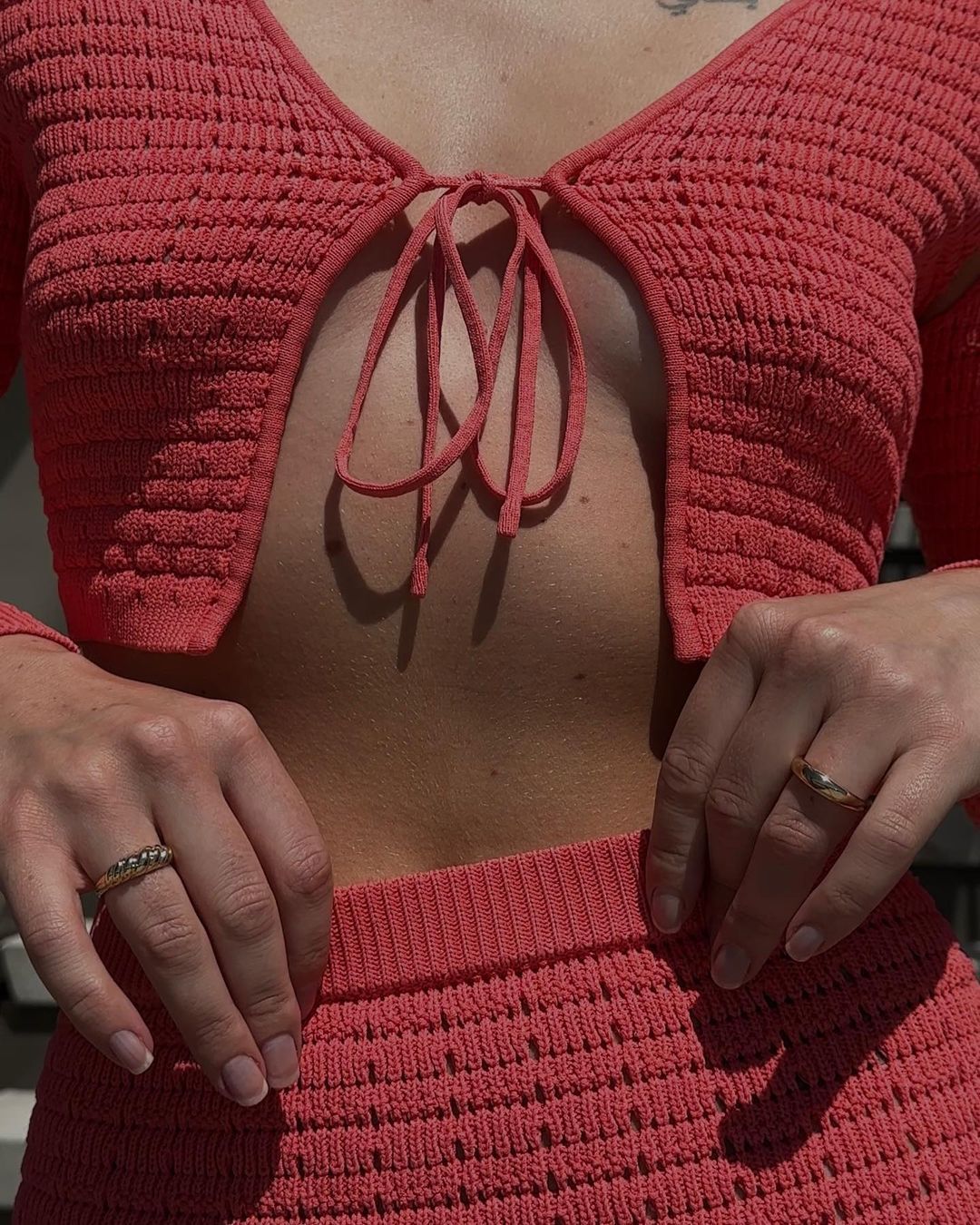 Sweet Casual Hollow Out Cutout Out Short Lace Up Cropped Knitted Cardigan Coat Sexy Skirt Knitting Suit Women