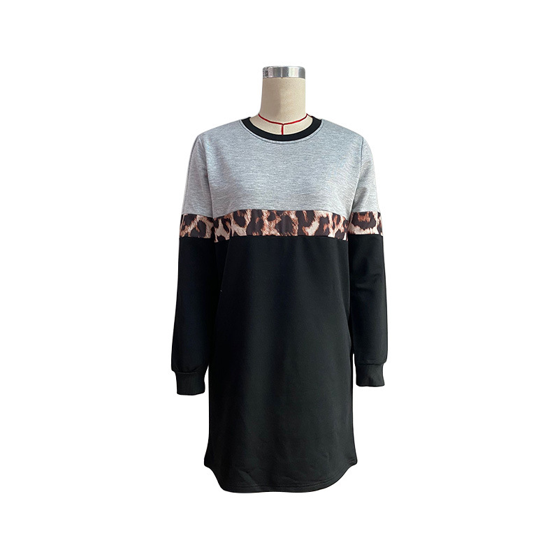 Autumn Winter Women Clothing Casual Sweatshirt Loose Stitching Long Sleeve Dress