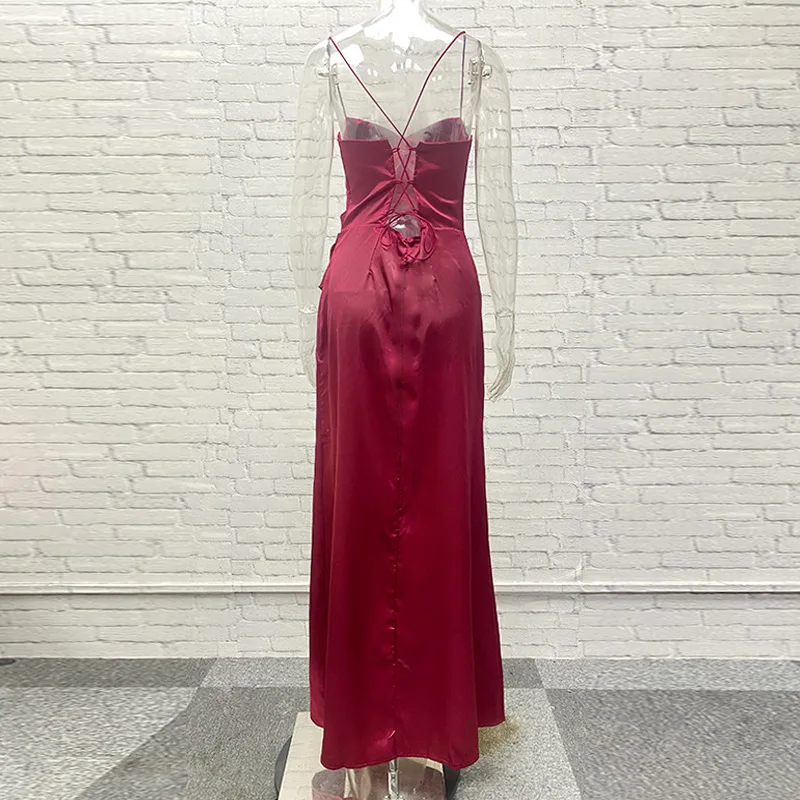 Sexy Backless High Waist Slit Evening Dress Elegant Sleeveless Long Party Dresses Solid Lace-up Irregular Graduation Dress Women