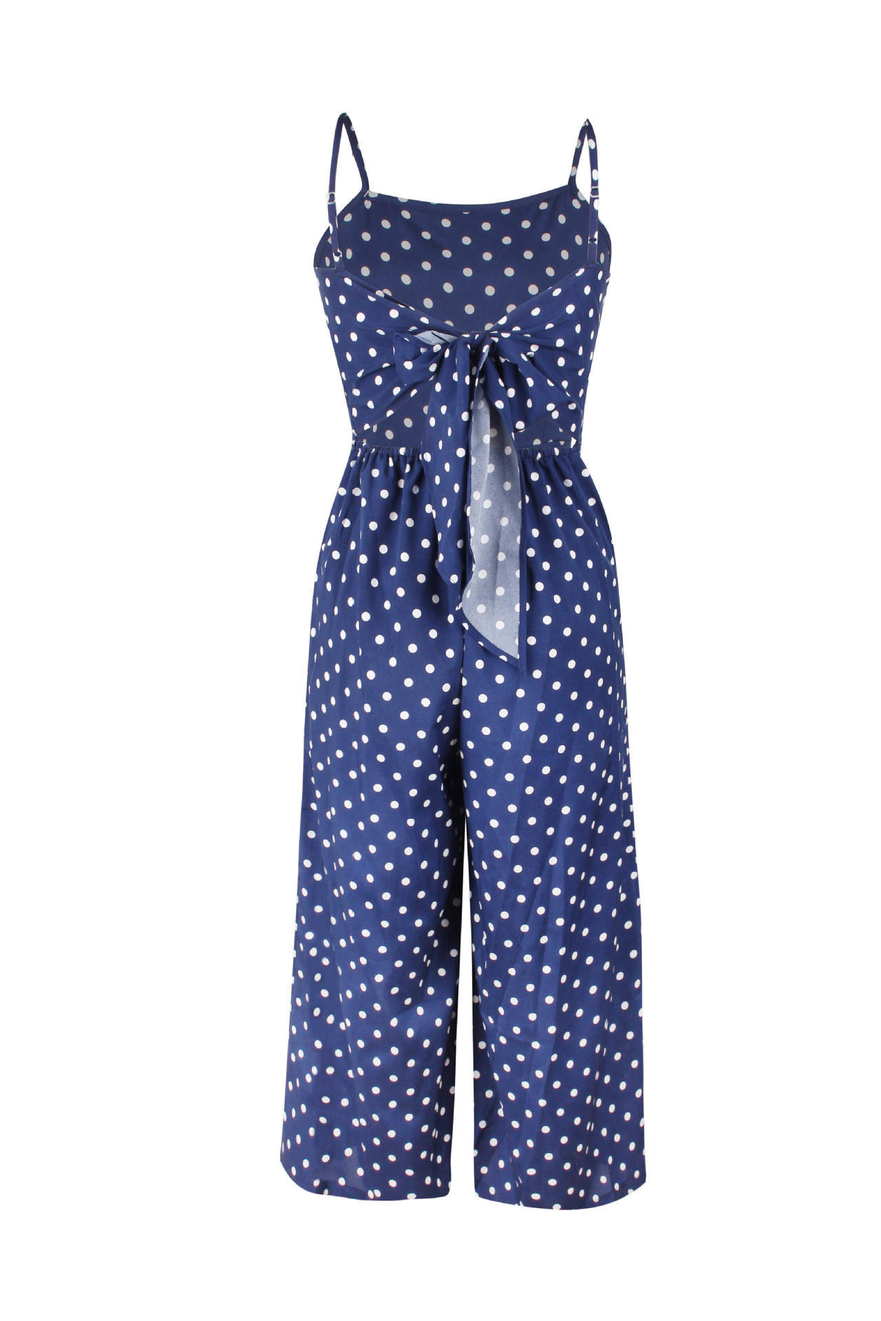 Women Clothing Polka Dot Brace Sleeveless Lace up Casual Wide Leg Loose Vest Jumpsuit Trousers