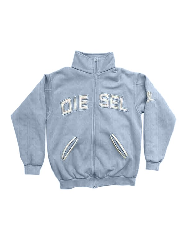 Fresh Blue Letter Embroidery Embellished Jacket