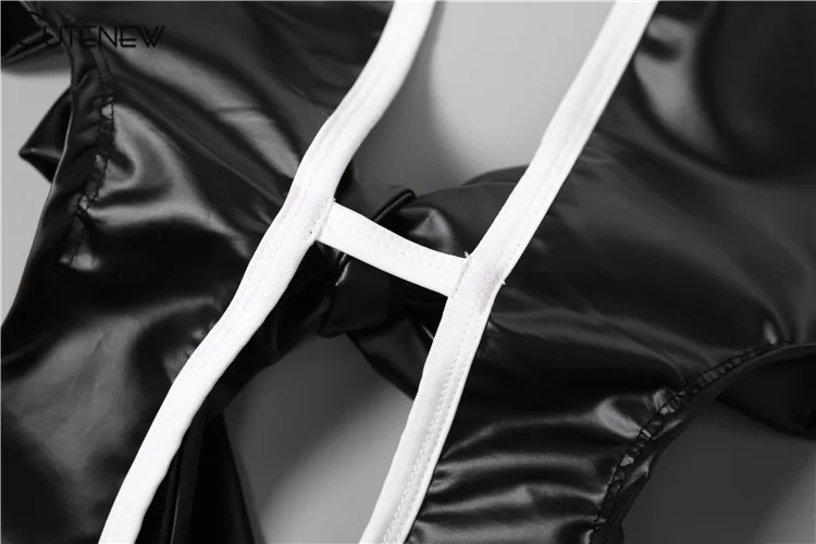 Silky Backless Jumpsuits Women Sexy Lace Up Contrast Color Lapel Low Neck Skinny Overalls Female Trend Street Party Wear