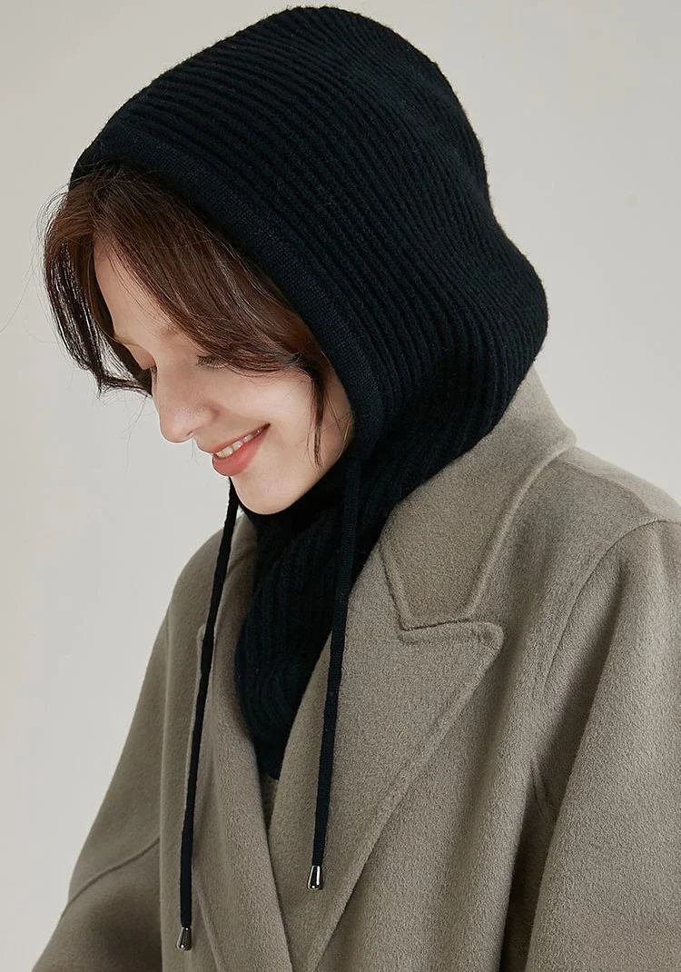 Unisex Knit Scarf Hood Hat Winter Women Faux Cashmere Beanie Bonnet Lady Wool Neck&Face Protect Balaclava Skullies Men Hooded