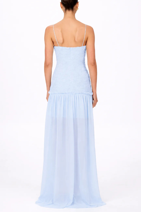 Stylish Three-dimensional Floral Chiffon Patchwork Strapless Elegant Maxi Dress