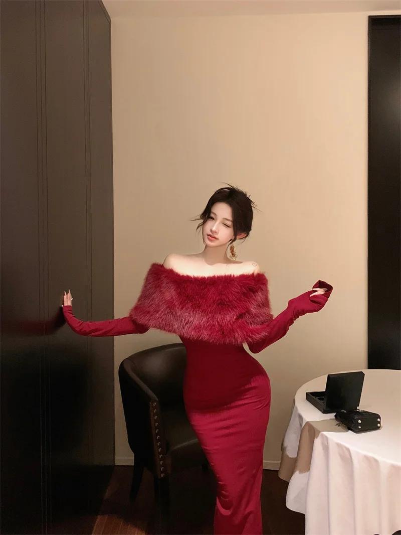 Fashion New Women Elegant Bodycon Midi Dress Long Sleeve Slim Solid Chic Vintage Christmas Party Prom Clothes Female Vestidos