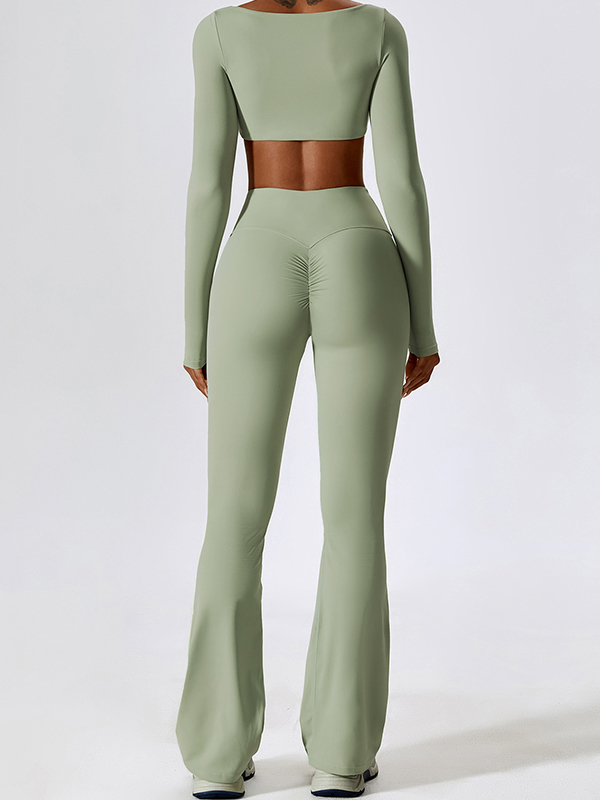 Solid Quick Dry Square Neck Cropped Active Top & Pants Set
