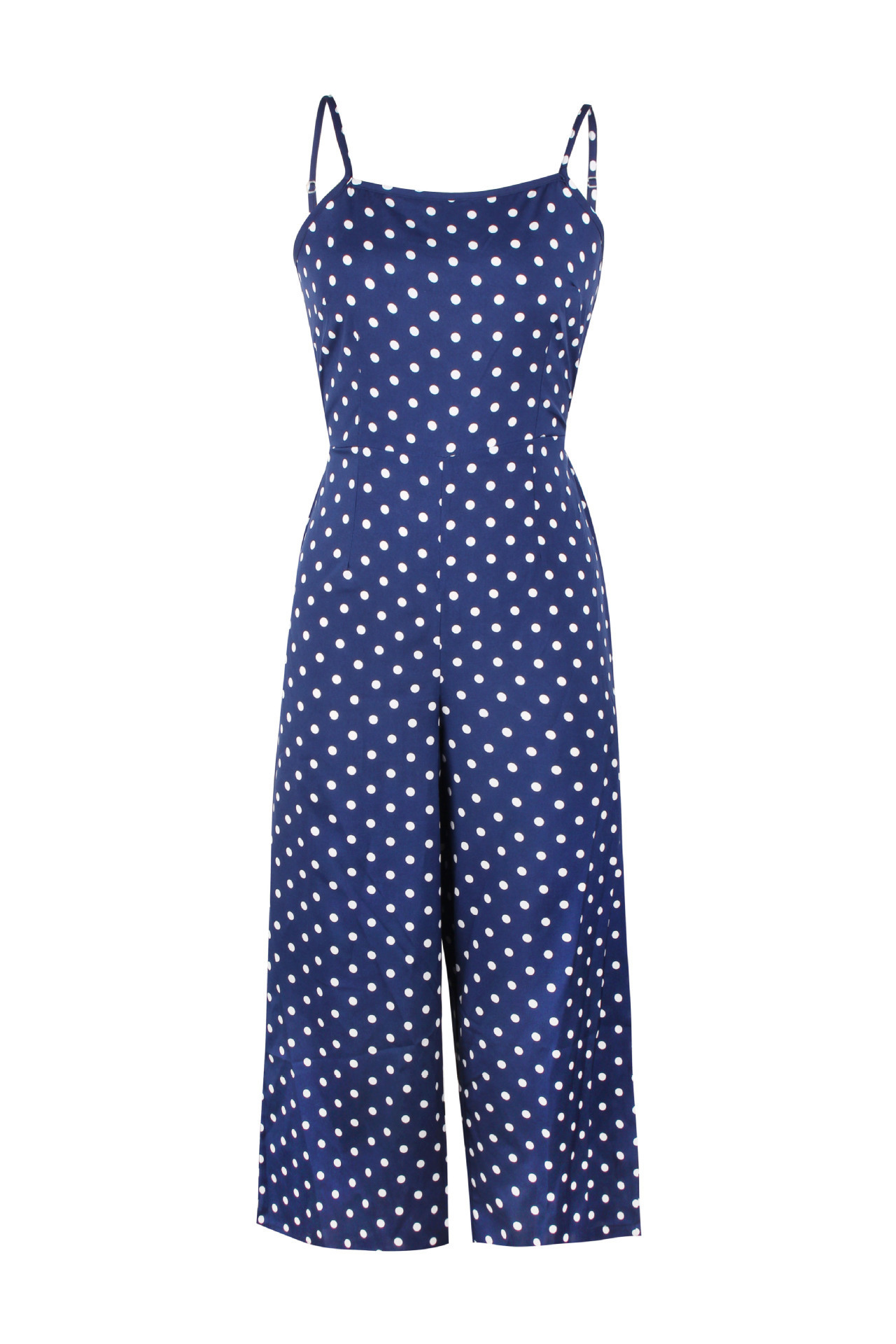 Women Clothing Polka Dot Brace Sleeveless Lace up Casual Wide Leg Loose Vest Jumpsuit Trousers