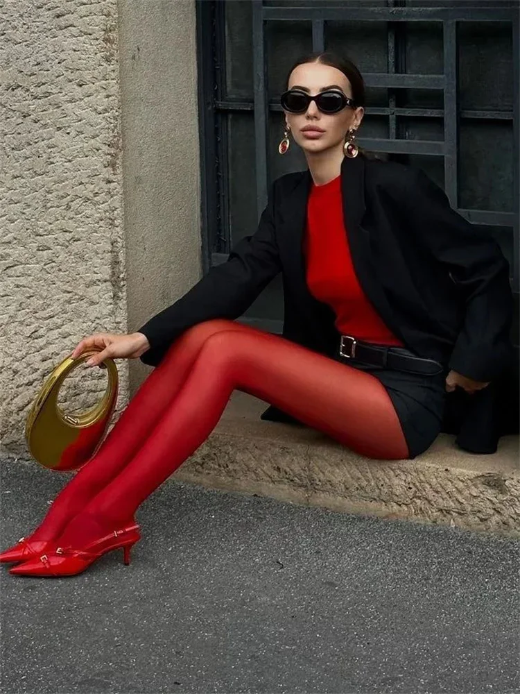 Red Tights Women Winter See Through Slim Lingerie Women's Pantyhose New Lingerie Lace Leggings Bodys Sexy Socks Ladies