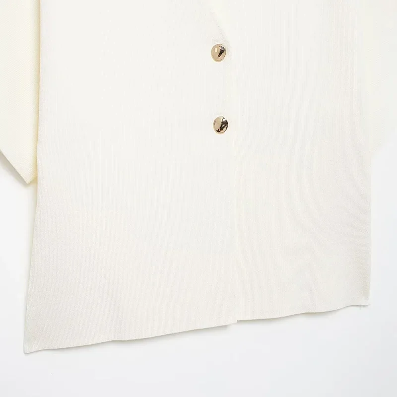 Fashion Knitted Vest Top for Women Short Sleeve V-neck Buttons Loose White Waistcoat Cardigan Female Autumn New in Outwears