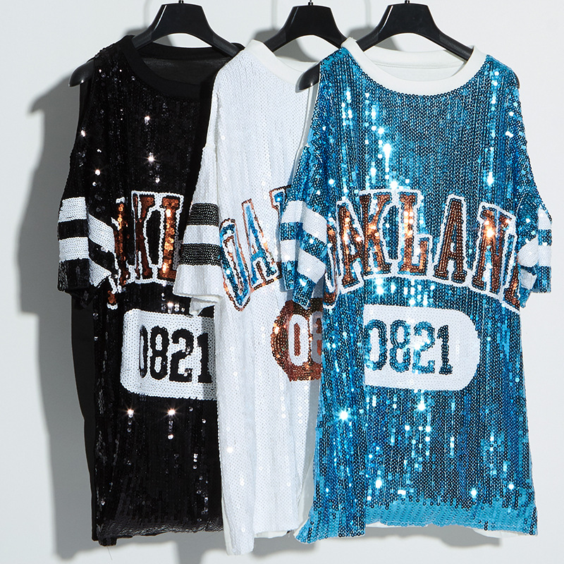 Summer Adult Stage Wear Letters Performance Wear round Neck Pullover Mid Length Costume