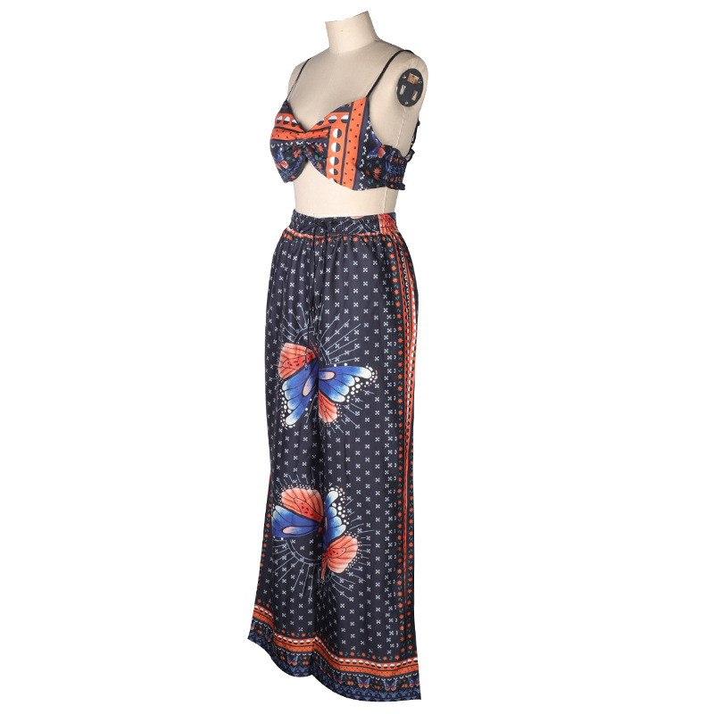 Women Clothing Printed Sexy Tube Top Loose Wide Leg Pants Two Piece Set