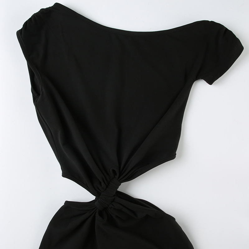 Women Clothing Personalized Shoulder Solid Color Hollow Out Cutout Out Cropped Twisted Stitching Hip Dress Sleeveless Dress