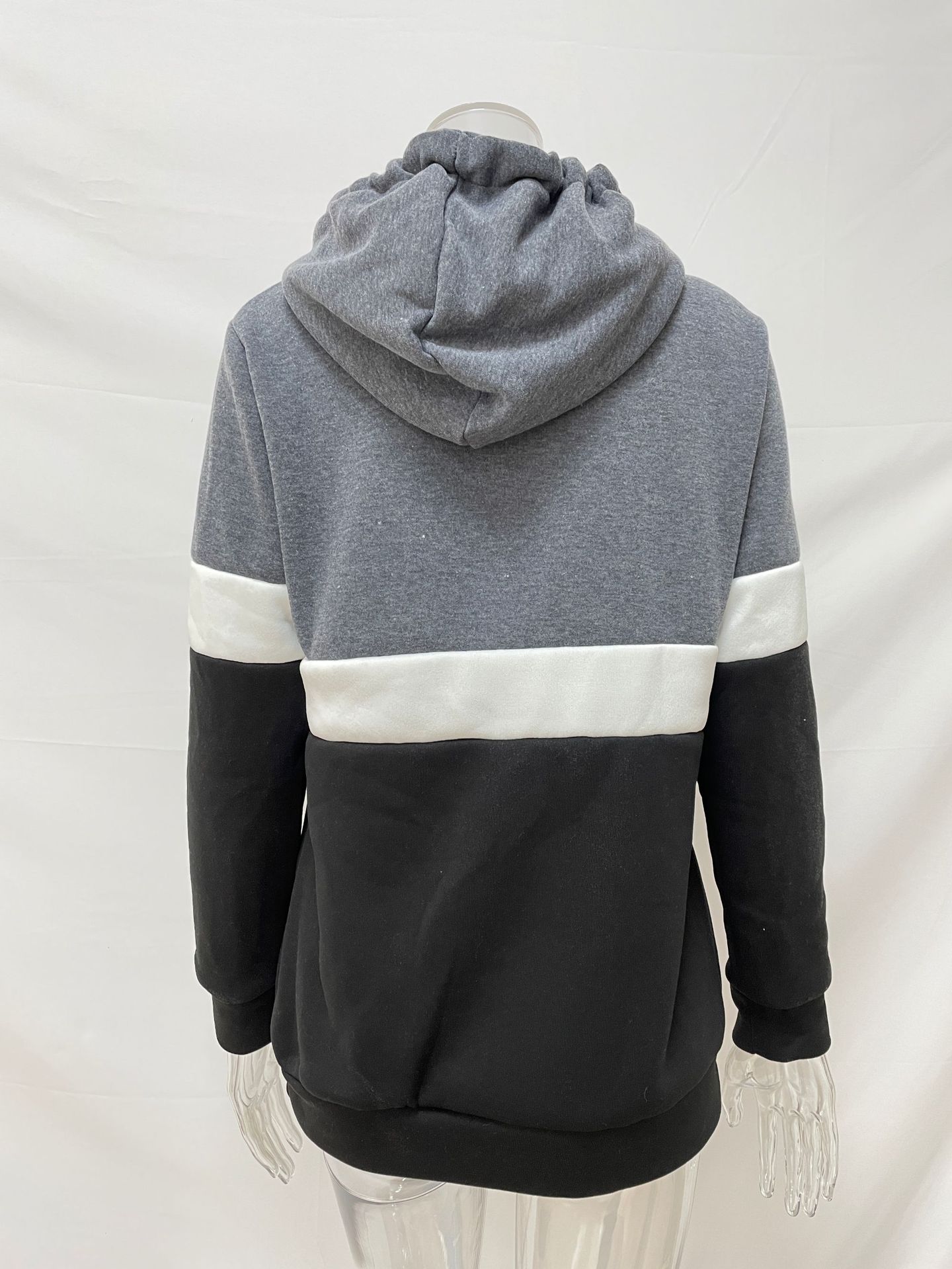 Women Sweatshirt Autumn Winter Solid Color Stitching Casual Pullover Hooded Sweatshirt for Women